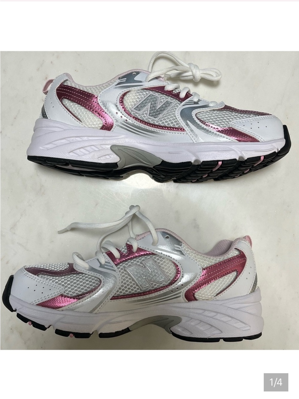 New Balance Women's White & Metallic Pink Athletic Sneakers